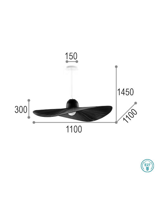 Ideal Lux Madame SP1 Κρεμαστό Φωτιστικό Καμπάνα για Ντουί E27 Μαύρο 110x43x30εκ. 174402 - second view